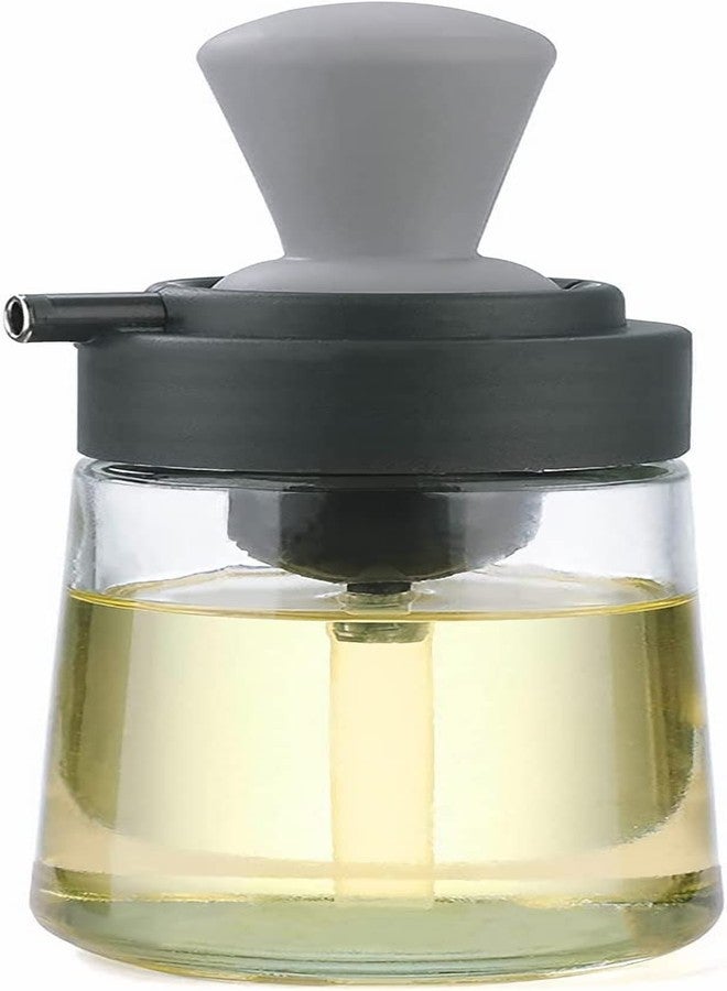 وي3 زجاجة زيت زيتون زجاجية للمطبخ من we3 مع فرشاة سيليكون، زجاجة جديدة 2 في 1 لتوزيع الزيت مع قطارة سيليكون، مناسبة للطبخ والقلي والشواء وخبز الفطائر في المقلاة الهوائية (رمادي) - Image 1